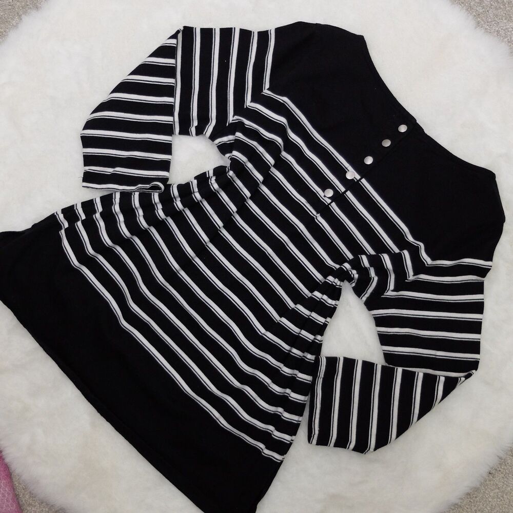 Liz Claiborne Black White Back Button 3/4 Sleeve Top Size Large - Picture 6 of 6